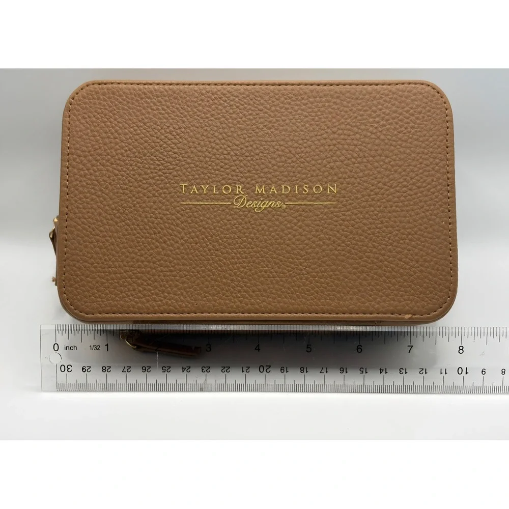 Taylor Madison Designs Tan Pebbled Jewelry Case & Cosmetic Bag Travel Organizer
